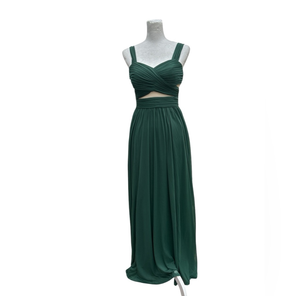 Azazie Dark Green Maxi  Dress Flesh Colored Insets Lined‎ Women’s Size 2 Pockets